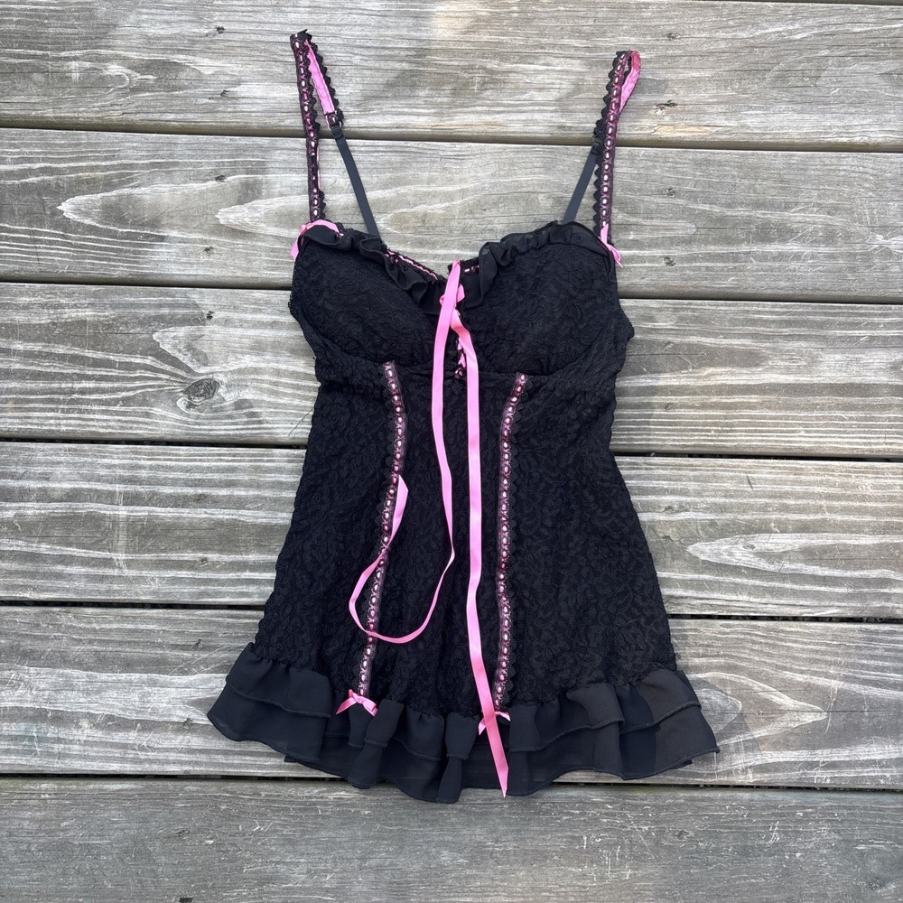 Enchanting Brand Vintage Y2K Black & Pink  Lingerie medium flirty lace